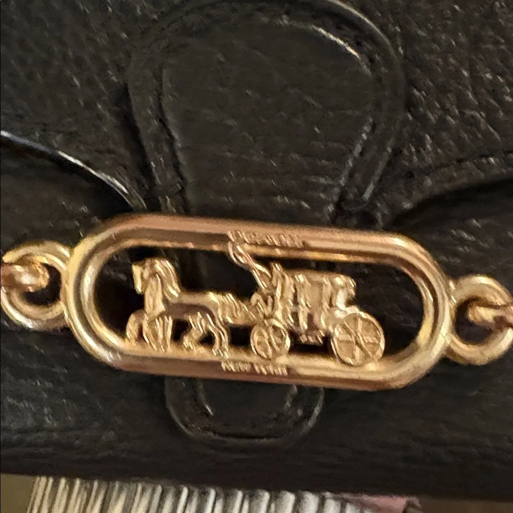 Coach Jade Envelope Black Leather Wallet with Gold Accent F88099